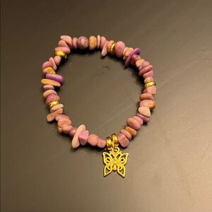 Hand Crafted Pink and Gold Butterfly Bracelet